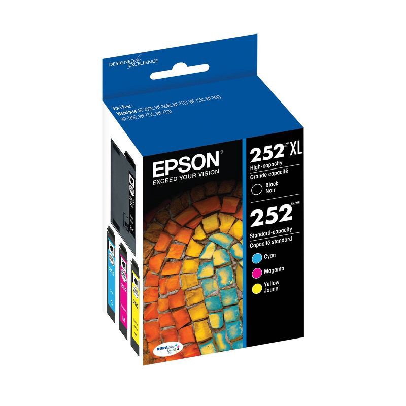 slide 2 of 6, Epson 252XL Black, 252 C/M/Y Combo 4pk Ink Cartridges - Black, Cyan, Magenta, Yellow (T252XL-BCS-CP), 4 ct