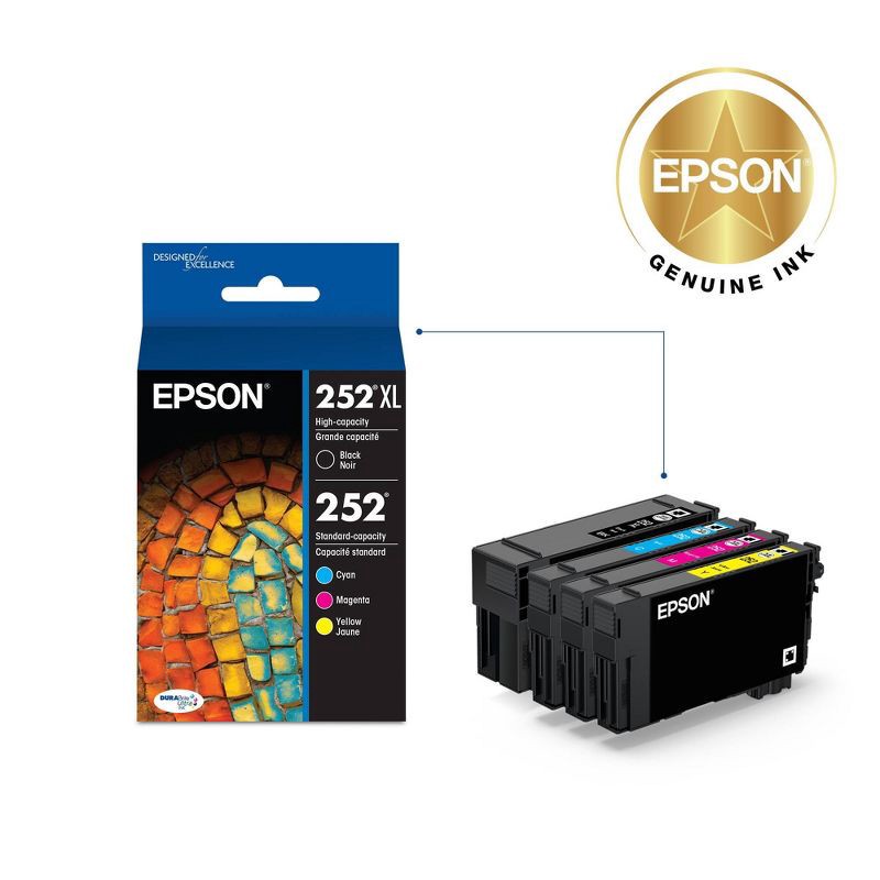 slide 2 of 6, Epson 252XL Black, 252 C/M/Y Combo 4pk Ink Cartridges - Black, Cyan, Magenta, Yellow (T252XL-BCS-CP), 4 ct