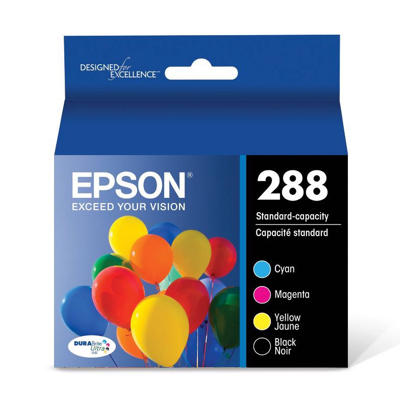 slide 1 of 6, Epson 288 Black, C/M/Y 4pk Combo Ink Cartridges - Black, Cyan, Magenta, Yellow (T288120-BCS), 4 ct