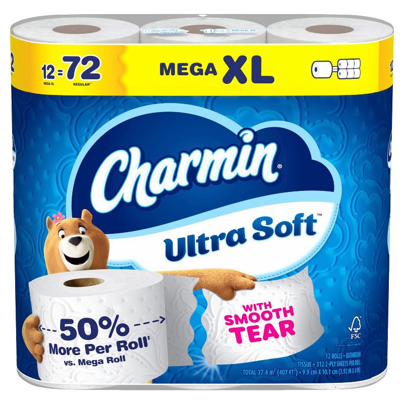 slide 14 of 16, Charmin Ultra Soft Toilet Paper - 12 Mega XL Rolls, 1 ct