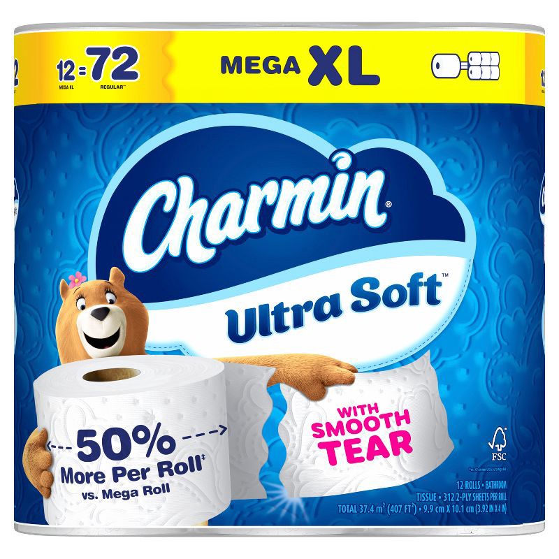 slide 15 of 16, Charmin Ultra Soft Toilet Paper - 12 Mega XL Rolls, 1 ct