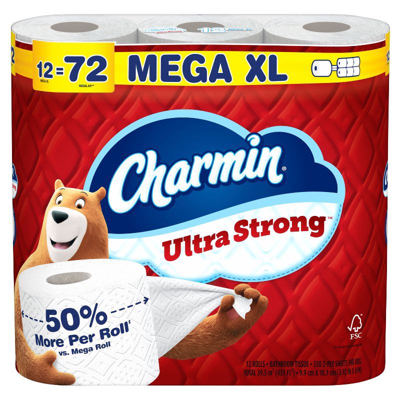 slide 1 of 15, Charmin Ultra Strong Toilet Paper - 12 Mega XL Rolls: 330 Sheets per Roll, 330 sheets