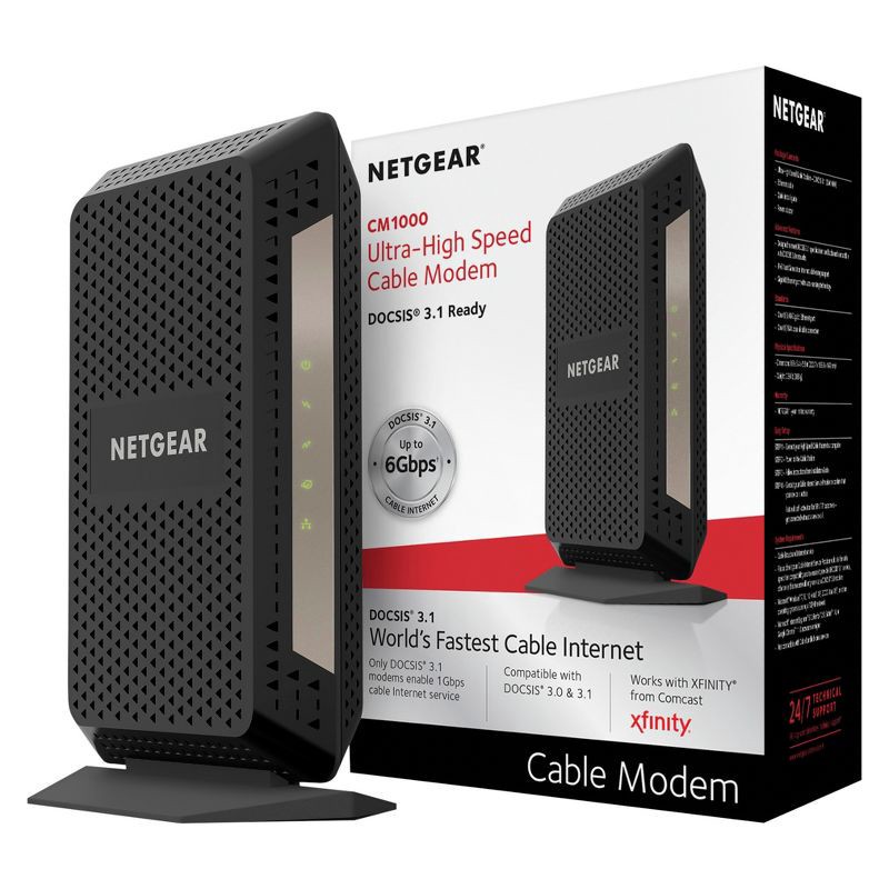 slide 1 of 5, Netgear Cable Modem - Black (CM1000-100NAS): Gigabit Ethernet, Cox, Spectrum, Xfinity Compatible, 1 ct