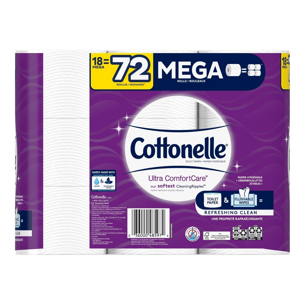 slide 7 of 9, Cottonelle Ultra CleanCare Toilet Paper - 18 Mega Rolls, 5112 ct