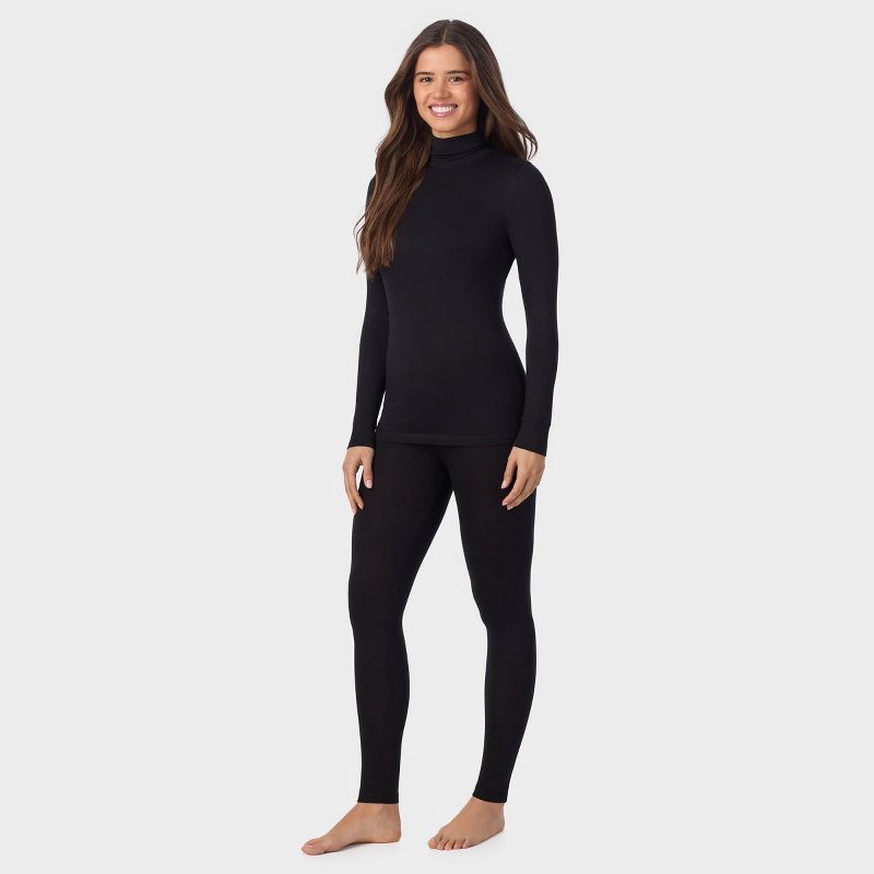 slide 3 of 5, Warm Essentials by Cuddl Duds Women's Smooth Stretch Thermal Turtleneck Top - Black L, 1 ct