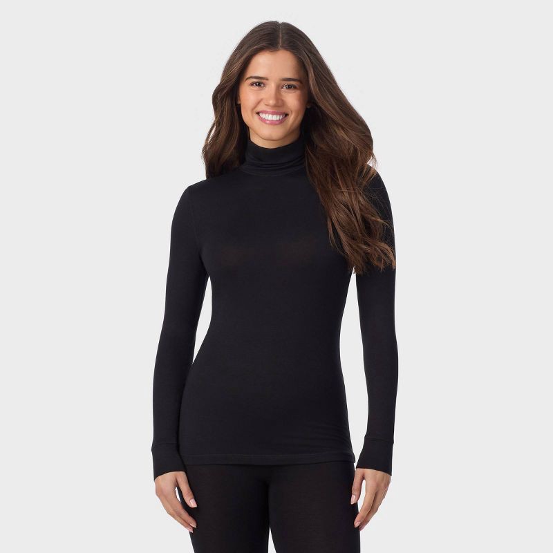 slide 1 of 5, Warm Essentials by Cuddl Duds Women's Smooth Stretch Thermal Turtleneck Top - Black L, 1 ct