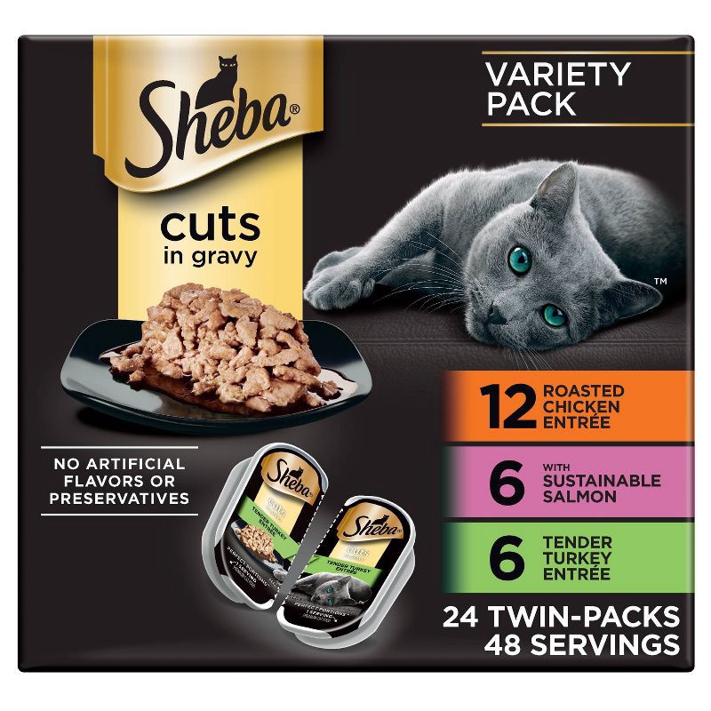 slide 1 of 13, Sheba Perfect Portions Cuts in Salmon, Chicken, Seafood, Turkey and Gravy Flavor Variety Pack Wet Cat Food - 3.96lbs/24ct, 3.96 lb, 24 ct