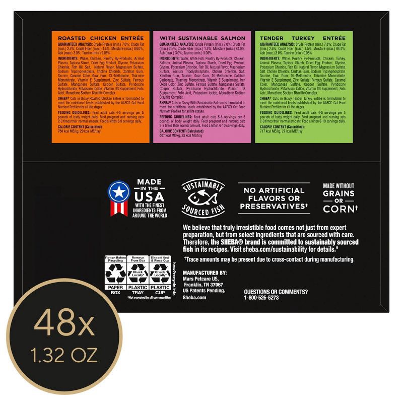 slide 9 of 13, Sheba Perfect Portions Cuts in Salmon, Chicken, Seafood, Turkey and Gravy Flavor Variety Pack Wet Cat Food - 3.96lbs/24ct, 3.96 lb, 24 ct
