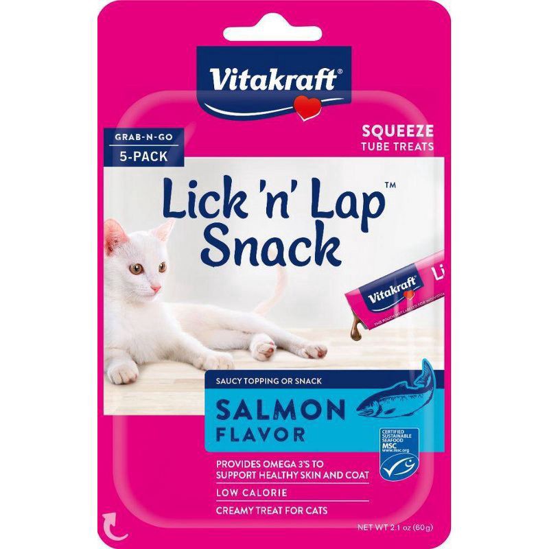 slide 1 of 1, Vitakraft Lick 'n' Lap Snack Salmon Flavor Wet Cat Food, 2.1 oz