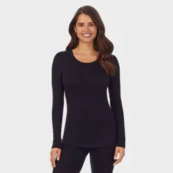 Warm Essentials by Cuddl Duds Women's Smooth Stretch Thermal Scoop Neck Top - Black S
