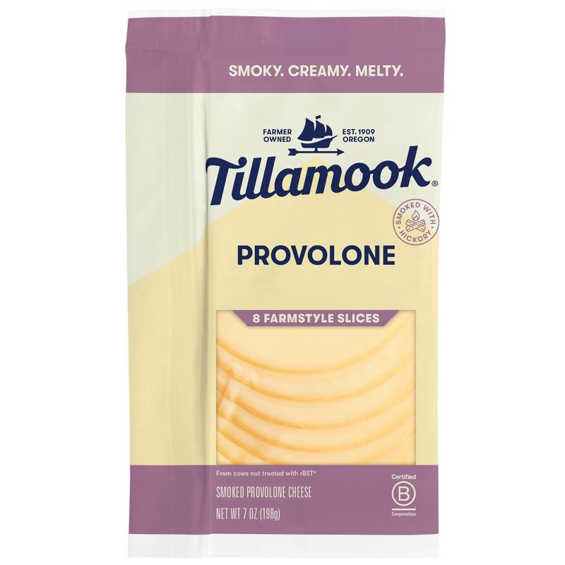 slide 1 of 7, Tillamook Farmstyle Smoked Provolone Cheese Slices - 7oz/8 slices, 7 oz