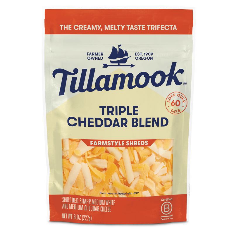 slide 1 of 9, Tillamook Farmstyle Triple Cheddar Shredded Cheese - 8oz, 8 oz