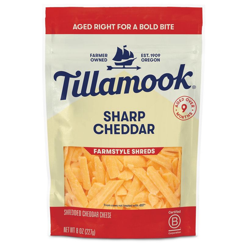 slide 1 of 9, Tillamook Farmstyle Sharp Cheddar Shredded Cheese - 8oz, 8 oz