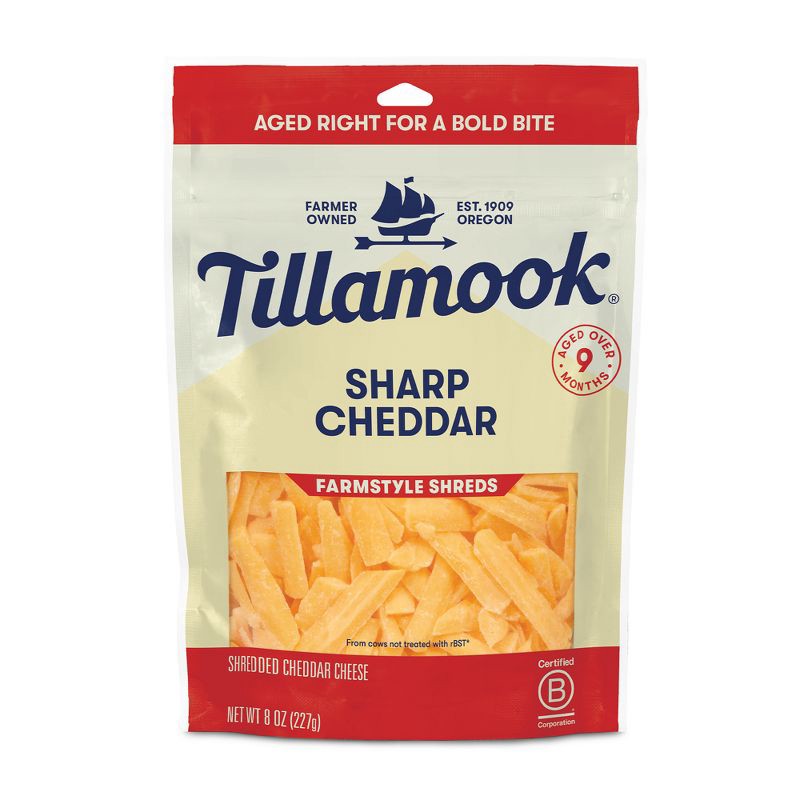 slide 1 of 5, Tillamook Farmstyle Sharp Cheddar Shredded Cheese - 8oz, 8 oz