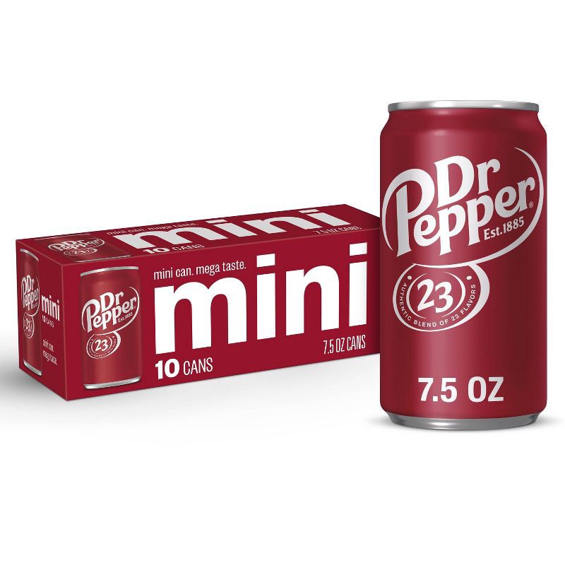 slide 1 of 7, Dr Pepper Soda - 10pk/7.5 fl oz Mini Cans, 10 ct; 7.5 fl oz