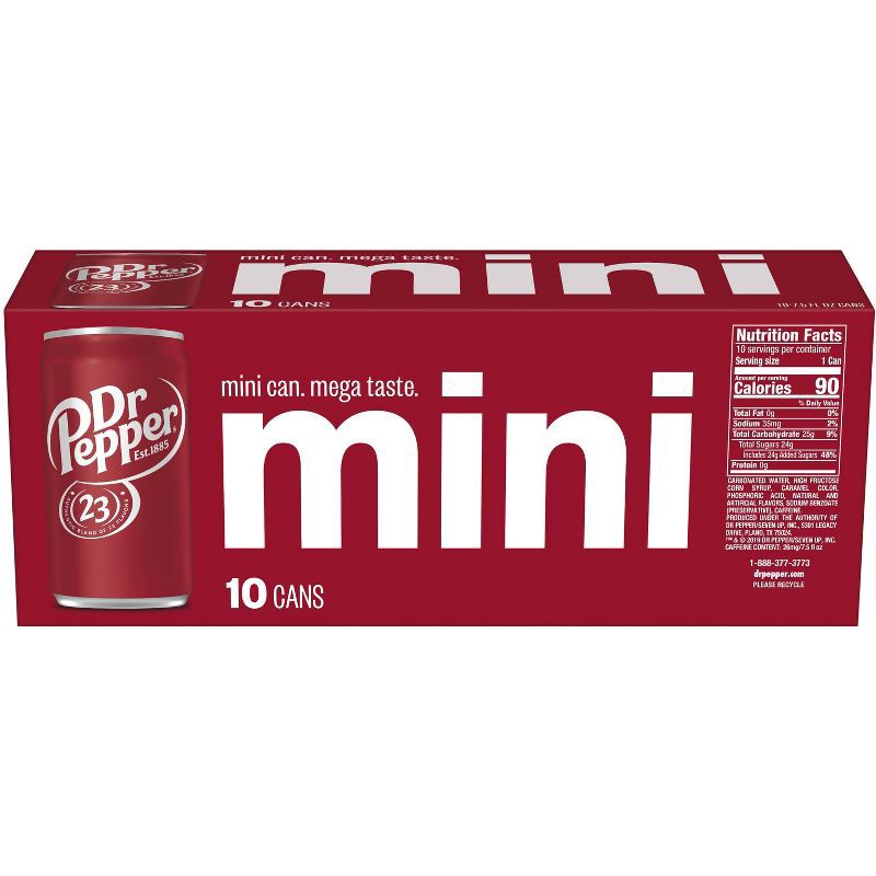 slide 5 of 7, Dr Pepper Soda - 10pk/7.5 fl oz Mini Cans, 10 ct; 7.5 fl oz