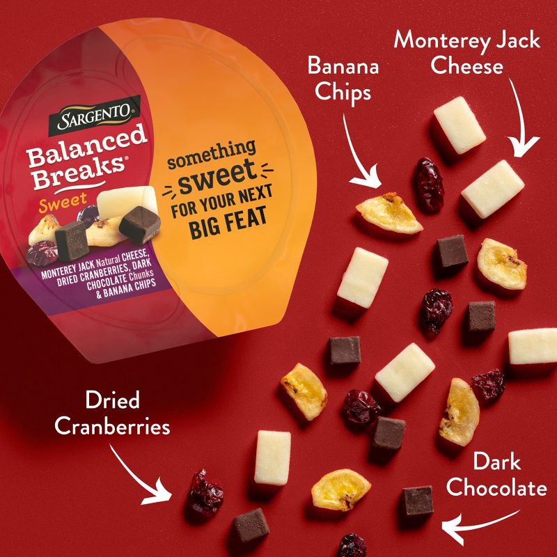 slide 3 of 7, Sargento Sweet Balanced Breaks Monterey Jack Cheese, Dried Cranberries, Dark Chocolate & Banana Chips - 4.5oz/3ct, 3 ct; 4.5 oz