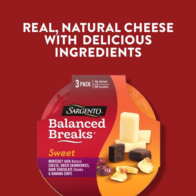slide 5 of 7, Sargento Sweet Balanced Breaks Monterey Jack Cheese, Dried Cranberries, Dark Chocolate & Banana Chips - 4.5oz/3ct, 3 ct; 4.5 oz