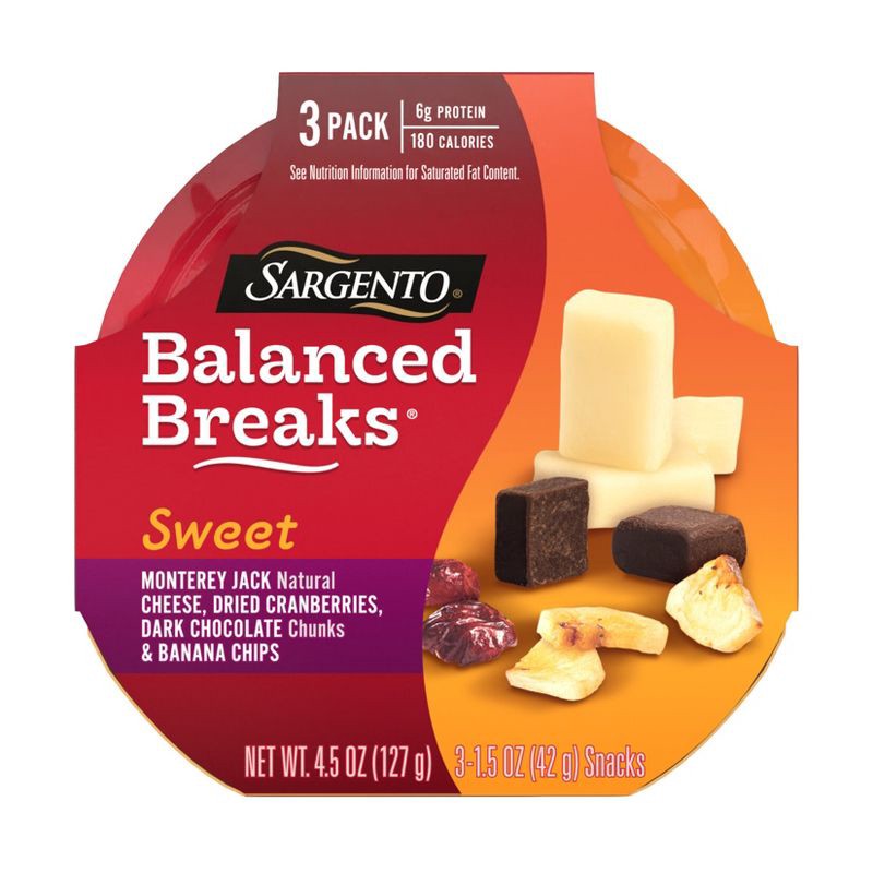 slide 1 of 7, Sargento Sweet Balanced Breaks Monterey Jack Cheese, Dried Cranberries, Dark Chocolate & Banana Chips - 4.5oz/3ct, 3 ct; 4.5 oz