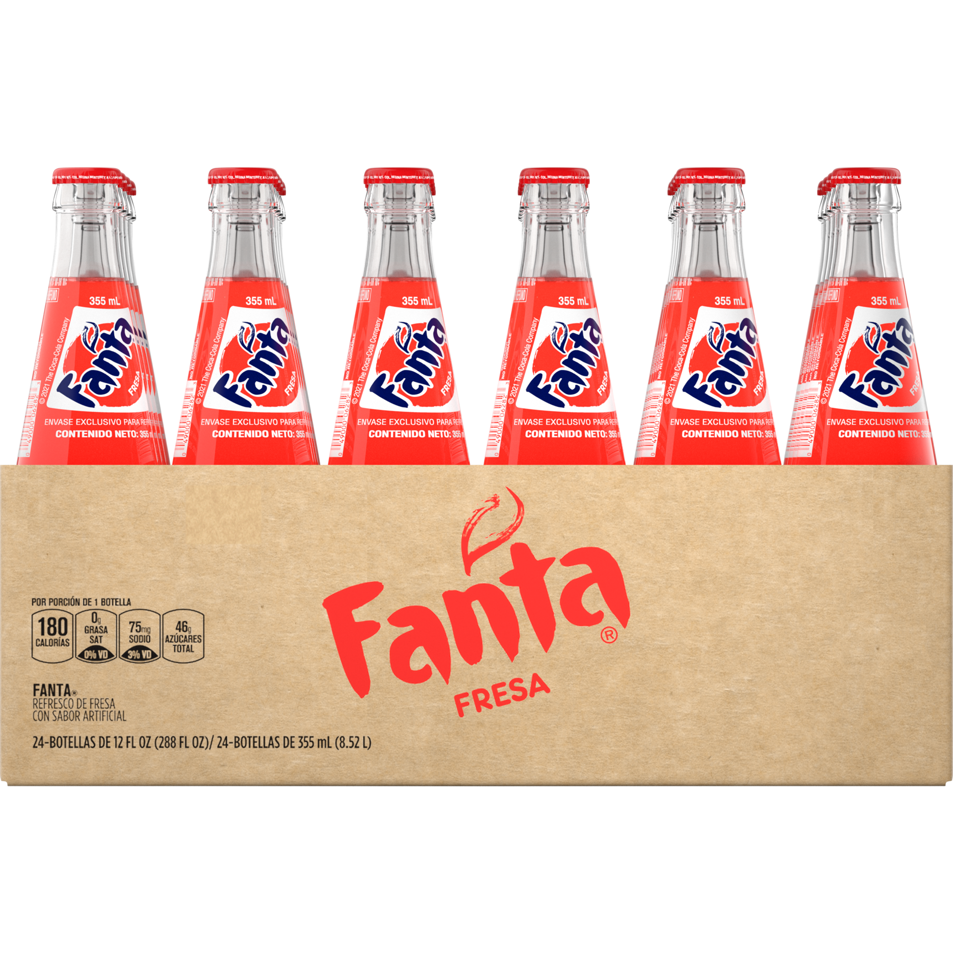 slide 2 of 5, Fanta Strawberry Mexico Glass Bottles, 355 mL, 24 Pack, 288 fl oz