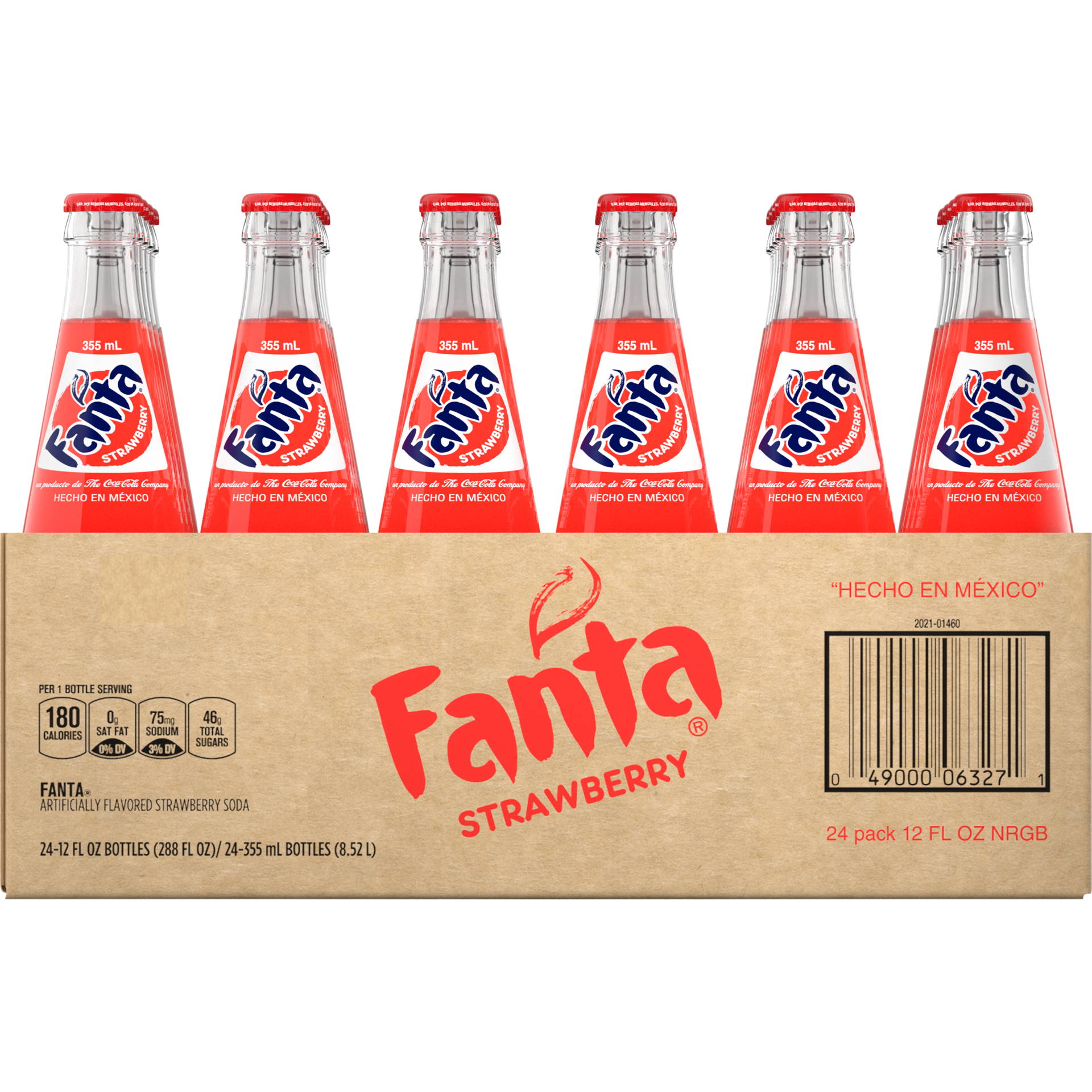 slide 1 of 5, Fanta Strawberry Mexico Glass Bottles, 355 mL, 24 Pack, 288 fl oz