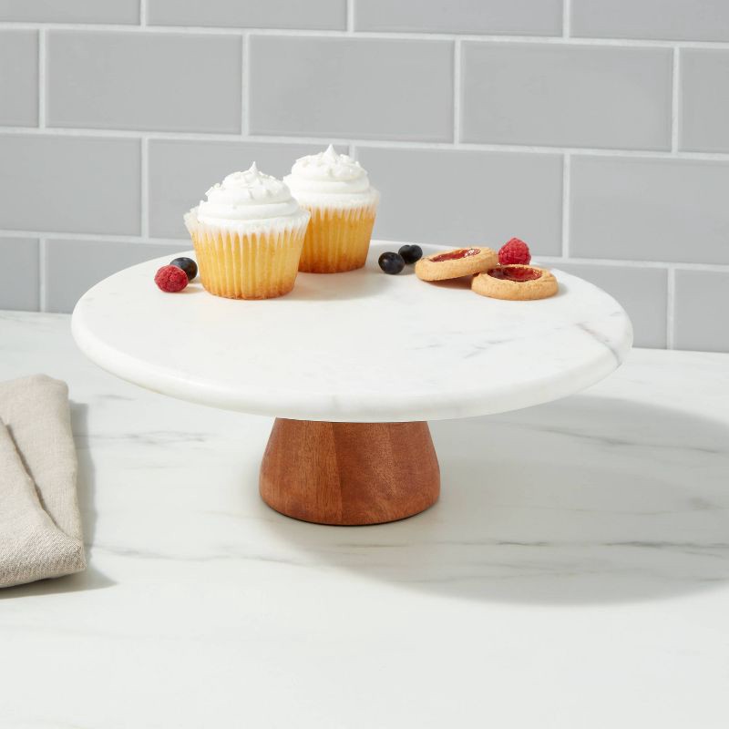 slide 2 of 3, Marble and Wood Cake Stand - Threshold™, 1 ct