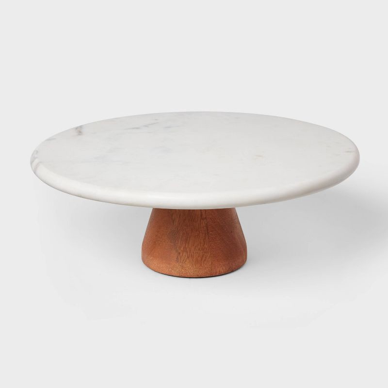 slide 1 of 3, Marble and Wood Cake Stand - Threshold™, 1 ct