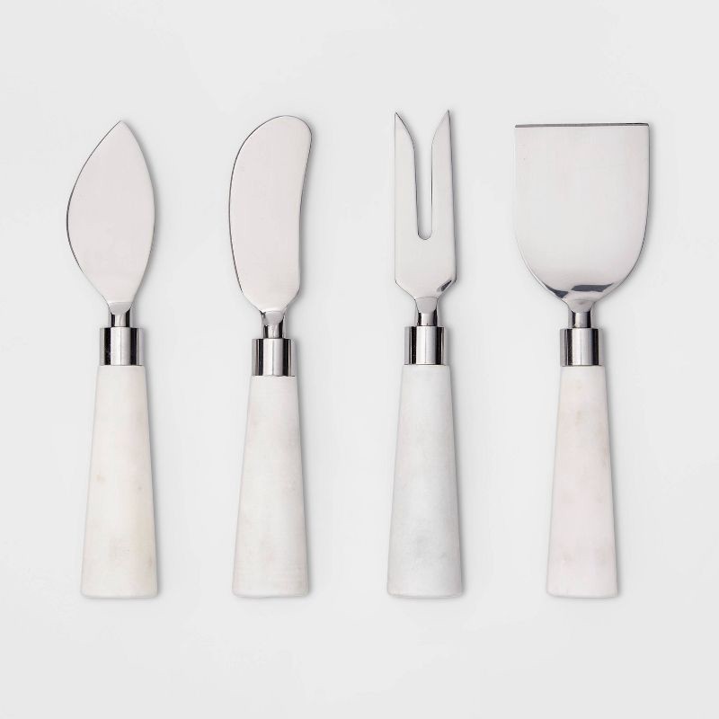 slide 1 of 3, 4pk Stainless Steel Cheese Knives Marble White - Threshold™, 4 ct