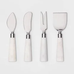 4pk Stainless Steel Cheese Knives Marble White - Threshold™
