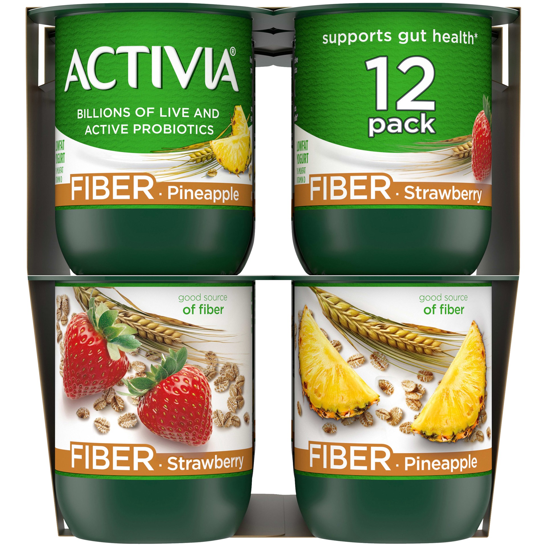 slide 3 of 5, Activia DANNON Low Fat Fiber Probiotic Strawberry & Pineapple Yogurt Variety Pack - 12ct/4oz Cups, 4 oz