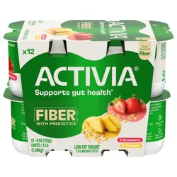 Activia Fiber Strawberry and Pineapple Probiotic Yogurt, Low Fat Yogurt Cups, Variety Pack, 4 OZ, 12 Ct