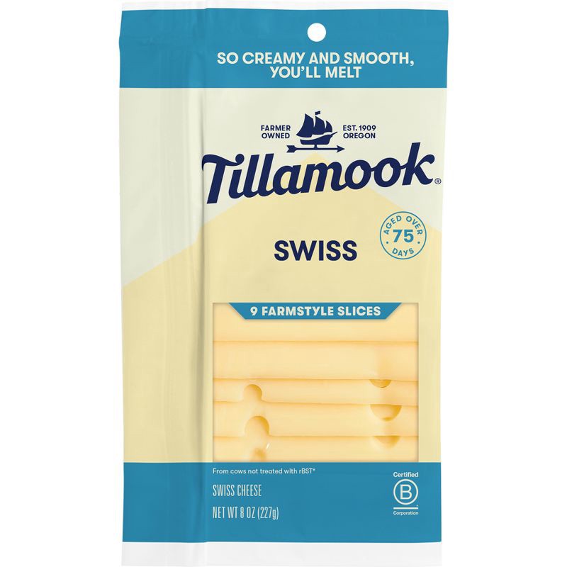 slide 1 of 4, Tillamook Farmstyle Swiss Cheese Slices - 8oz/9 slices, 8 oz