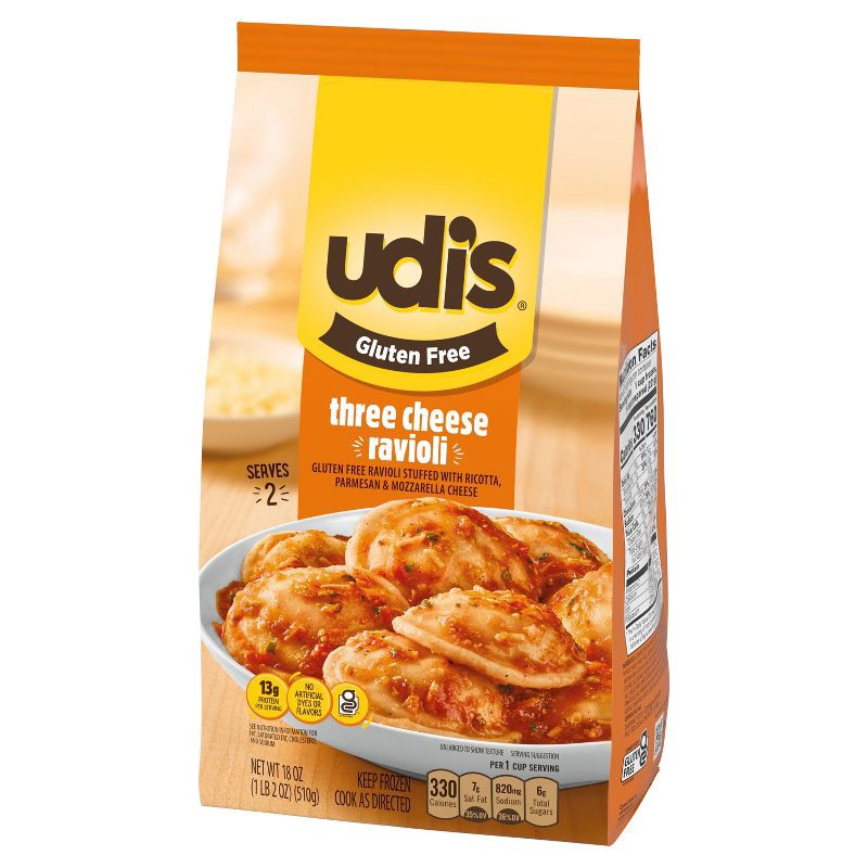 slide 3 of 5, Udi's Gluten Free Three Cheese Frozen Ravioli - 18oz, 18 oz