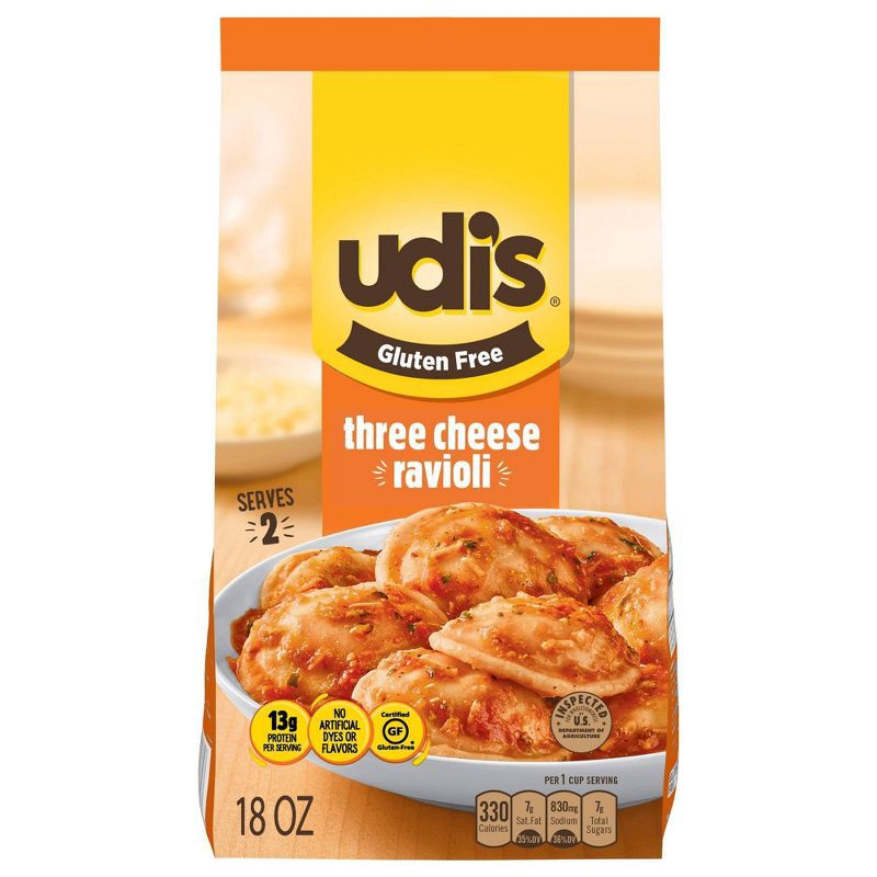 slide 1 of 5, Udi's Gluten Free Three Cheese Frozen Ravioli - 18oz, 18 oz