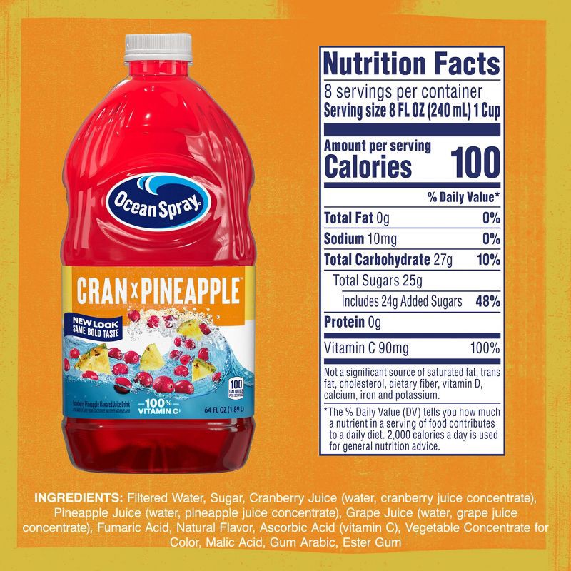 slide 3 of 9, Ocean Spray Cranberry Pineapple Juice Cocktail - 64 fl oz Bottle, 64 fl oz