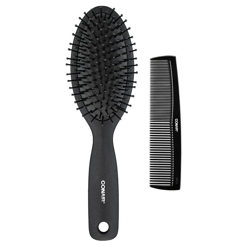 slide 2 of 6, Conair for Men Black Cushion Hairbrush & Combo Set - 2ct, 2 ct