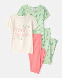 Carter's Girls Strawberry 100% Cotton Snug Fit 4-Piece Pajama Set - Green/Pink Multi 10