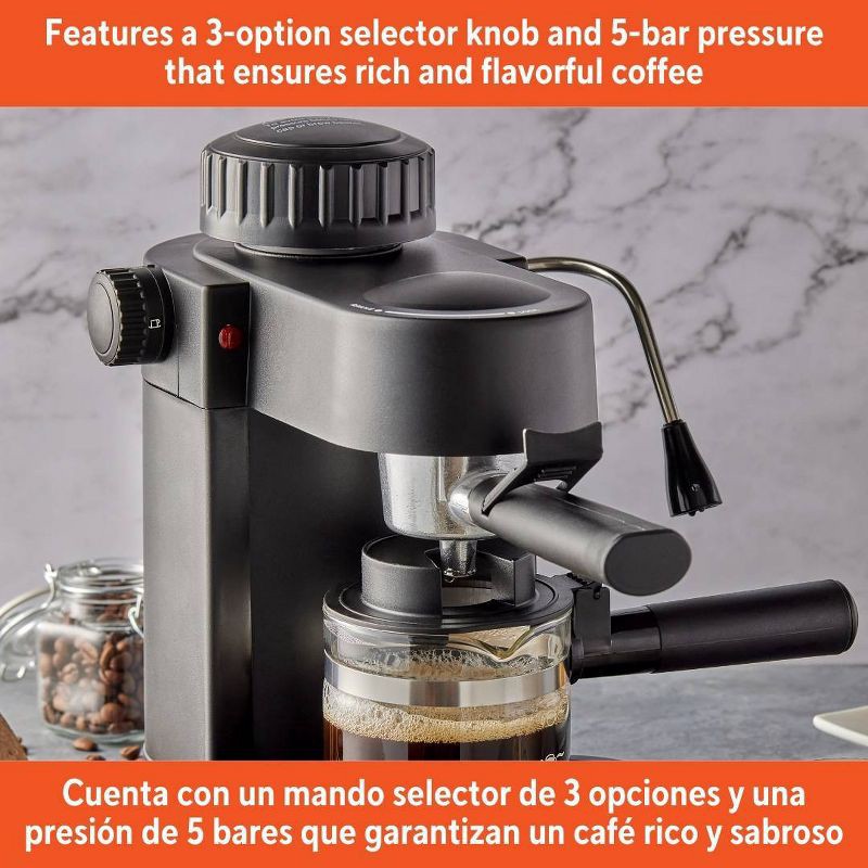 slide 3 of 7, IMUSA 4 Cup Electric Espresso/Cappuccino Maker 800 Watts - Black: Milk Frother, Glass Carafe, Removable Filter Basket, 1 ct