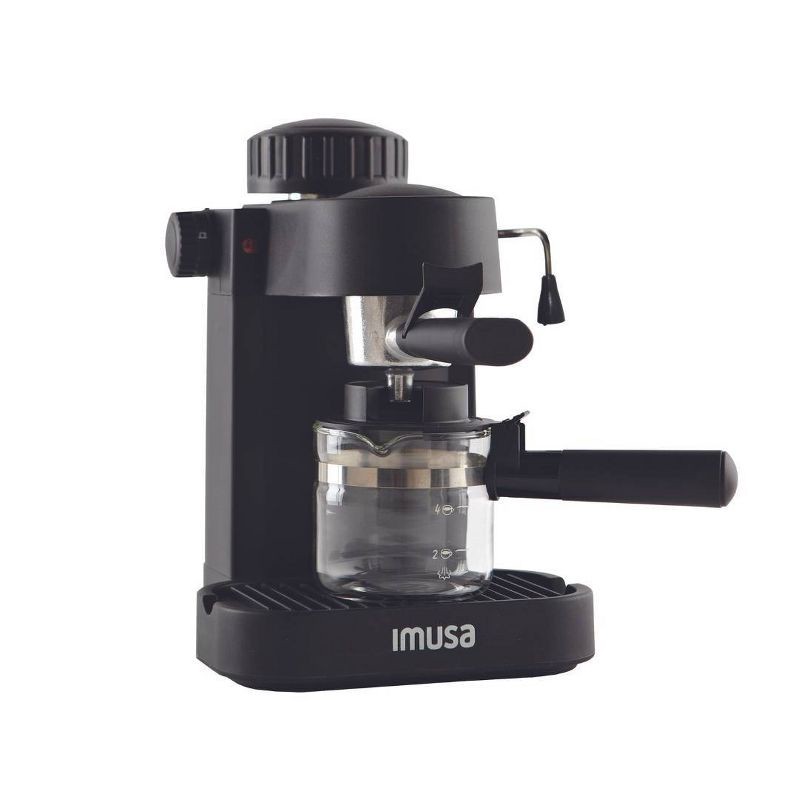 slide 1 of 7, IMUSA 4 Cup Electric Espresso/Cappuccino Maker 800 Watts - Black: Milk Frother, Glass Carafe, Removable Filter Basket, 1 ct
