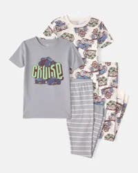 Carter's Boys Monster Truck 100% Cotton Snug Fit 4-Piece Pajama Set - Grey Multi 7