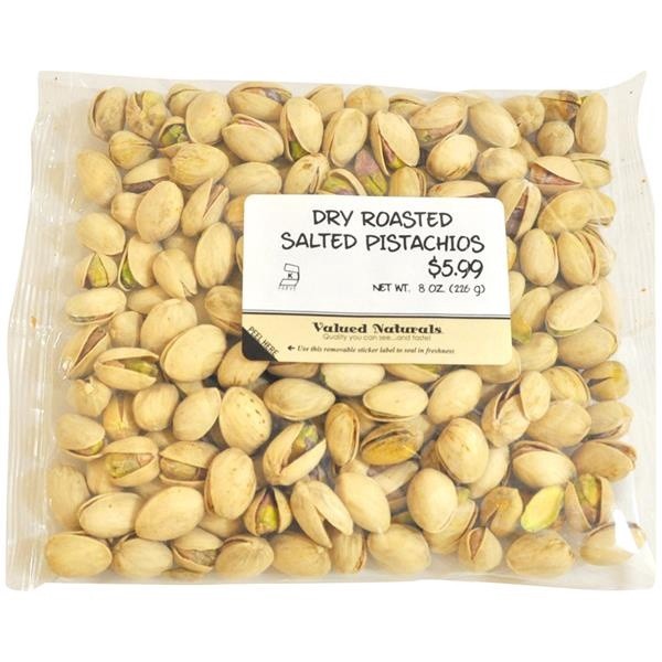 slide 1 of 1, Valued Naturals Dry Roasted Salted Pistachios, 8 oz