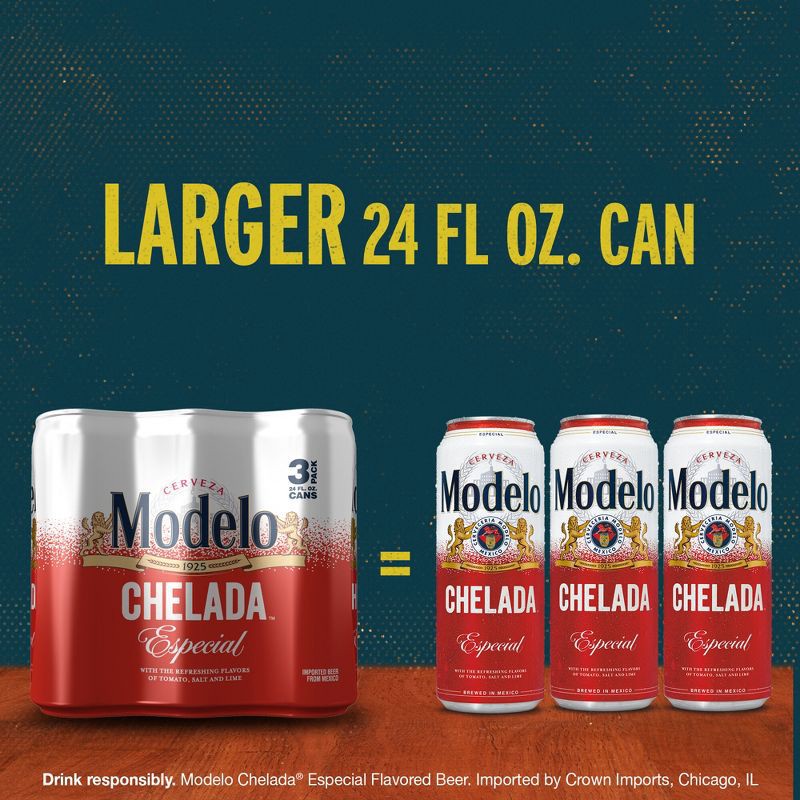 slide 6 of 10, Modelo Especial Modelo Chelada Especial Beer - 3pk/24 fl oz Cans, 3 ct; 24 fl oz