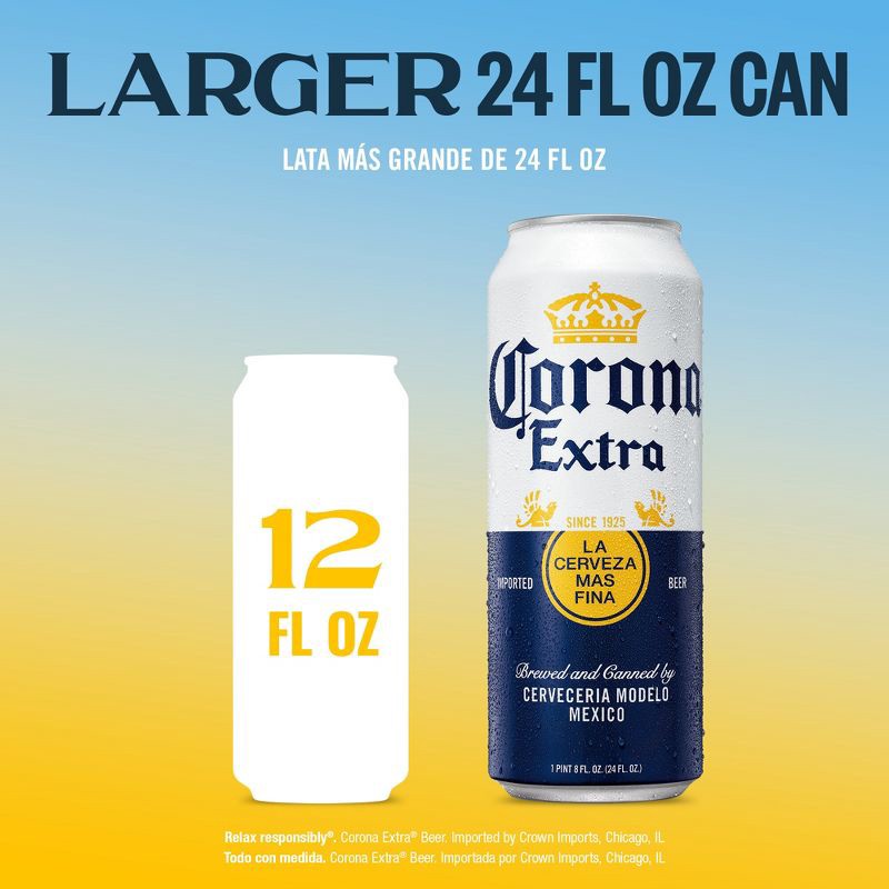 slide 5 of 8, Corona Extra Lager Beer - 24 fl oz Can, 24 fl oz