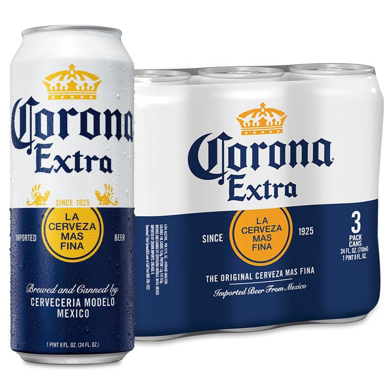 slide 1 of 10, Corona Extra Lager Beer - 3pk/24 fl oz Cans, 3 ct; 24 fl oz