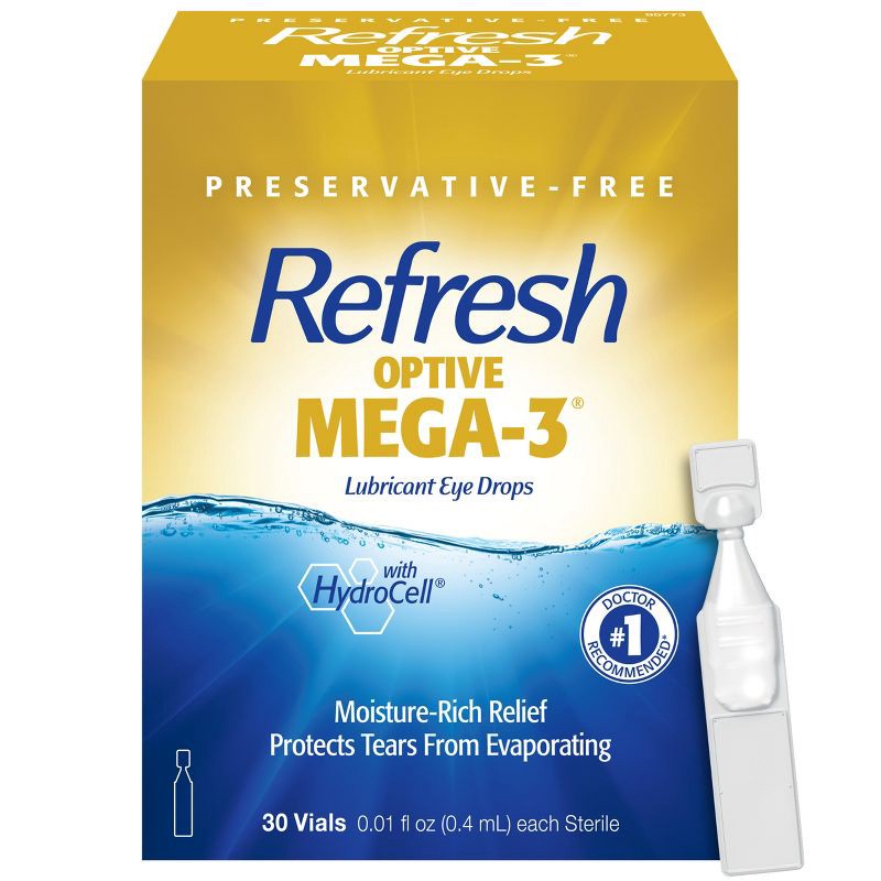 slide 1 of 12, Refresh Optive Mega-3 Preservative Free Eye Drops - 30ct, 30 ct