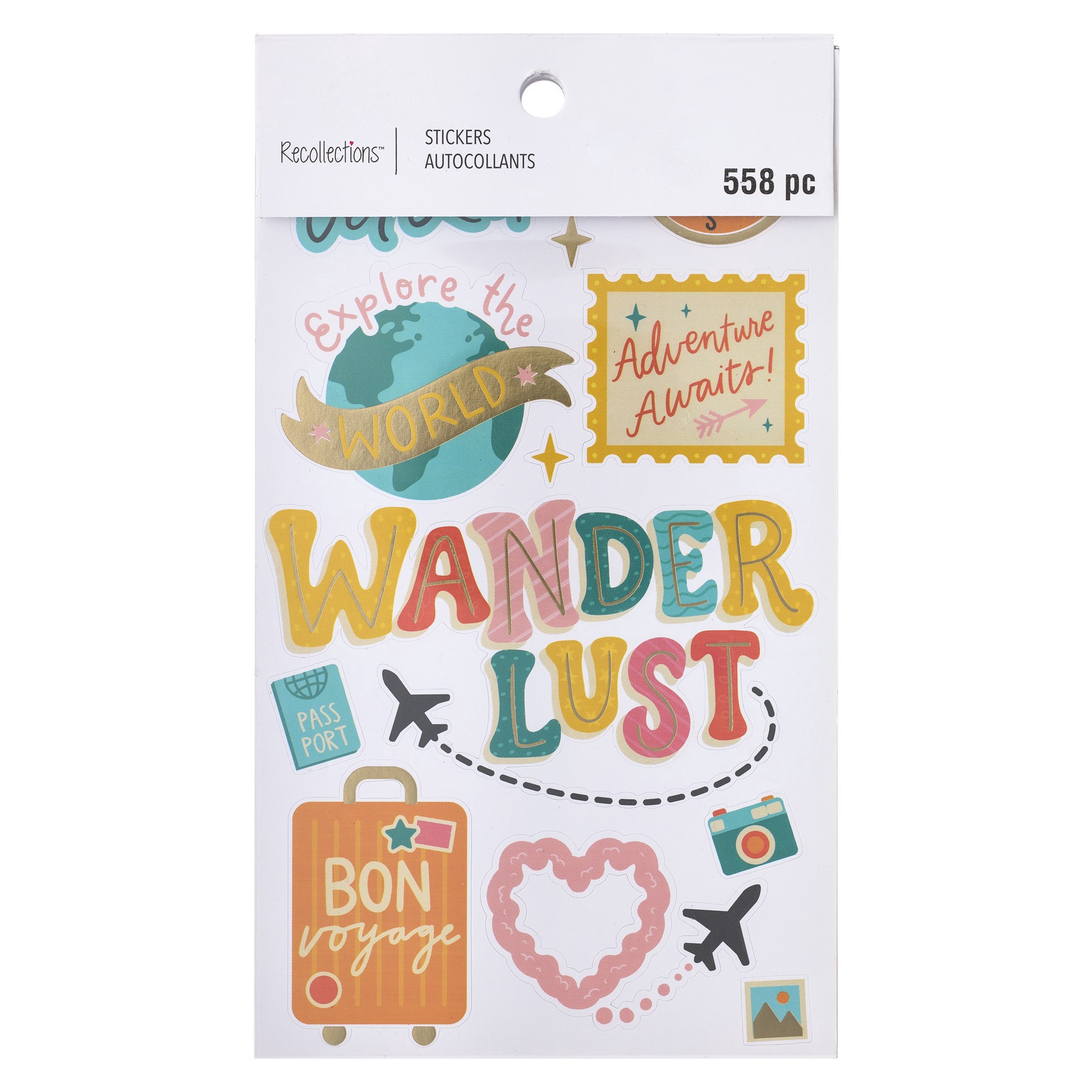 slide 4 of 5, Wanderlust Stickers By Recollections, 3.75 in x 6.75 in
