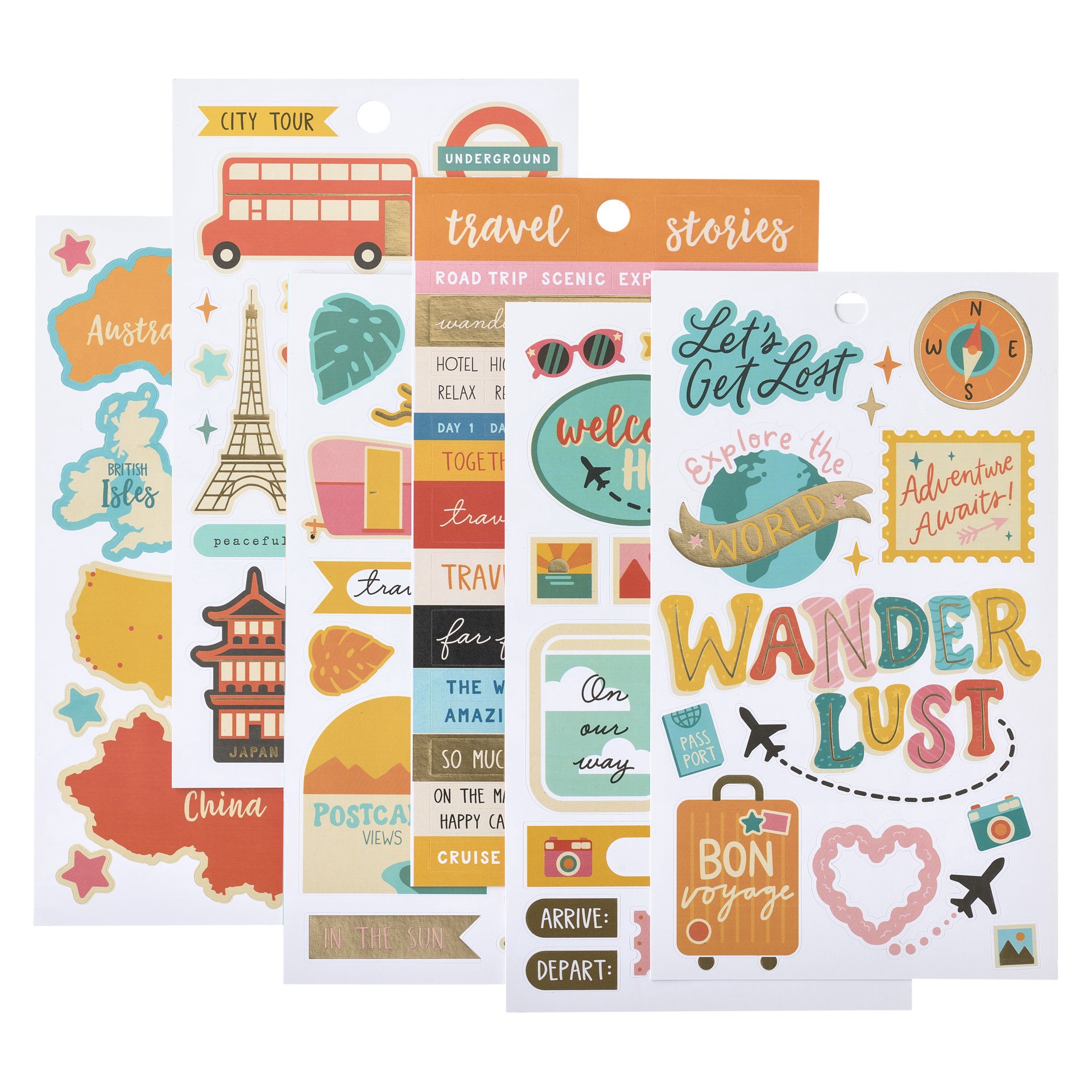 slide 3 of 5, Wanderlust Stickers By Recollections, 3.75 in x 6.75 in