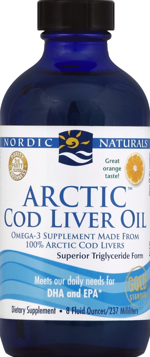 slide 1 of 1, Nordic Naturals Arctic Cod Liver Oil Omega-3 Orange Flavor, 8 fl oz