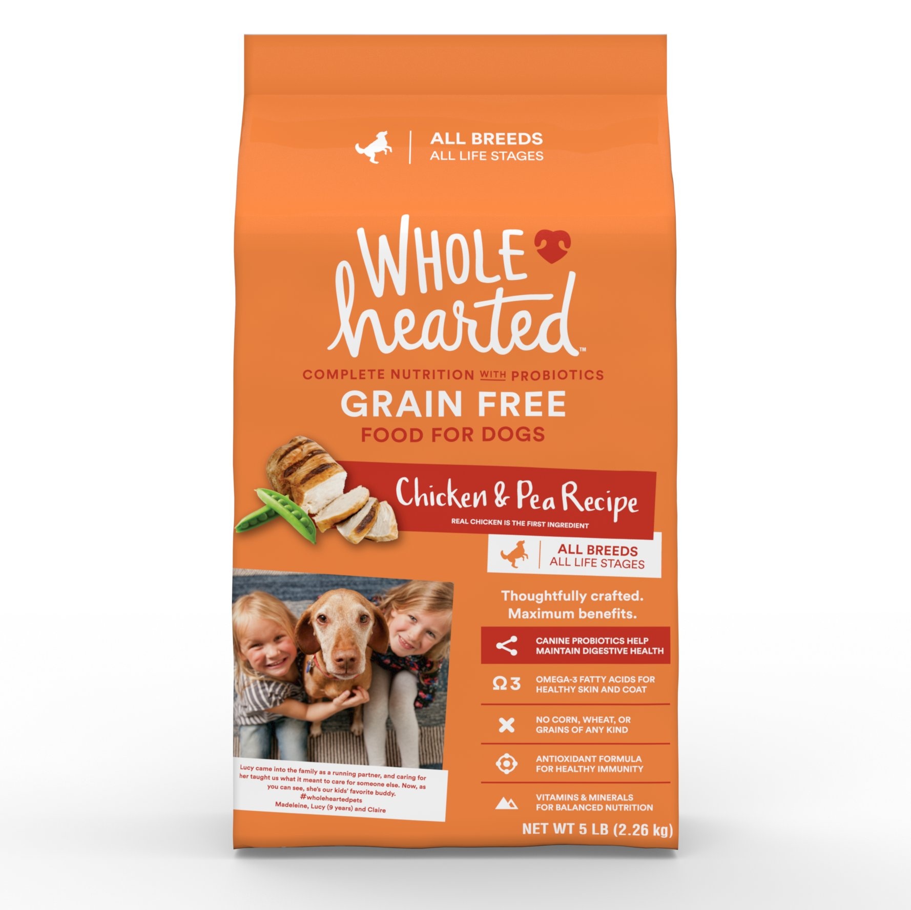 slide 1 of 1, WholeHearted Grain Free All Life Stages Chicken & Pea Recipe Dry Dog Food, 5 lb