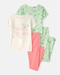 Carters Girls Strawberry 100% Cotton Snug Fit 4-Piece Pajama Set - Green/Pink Multi 4